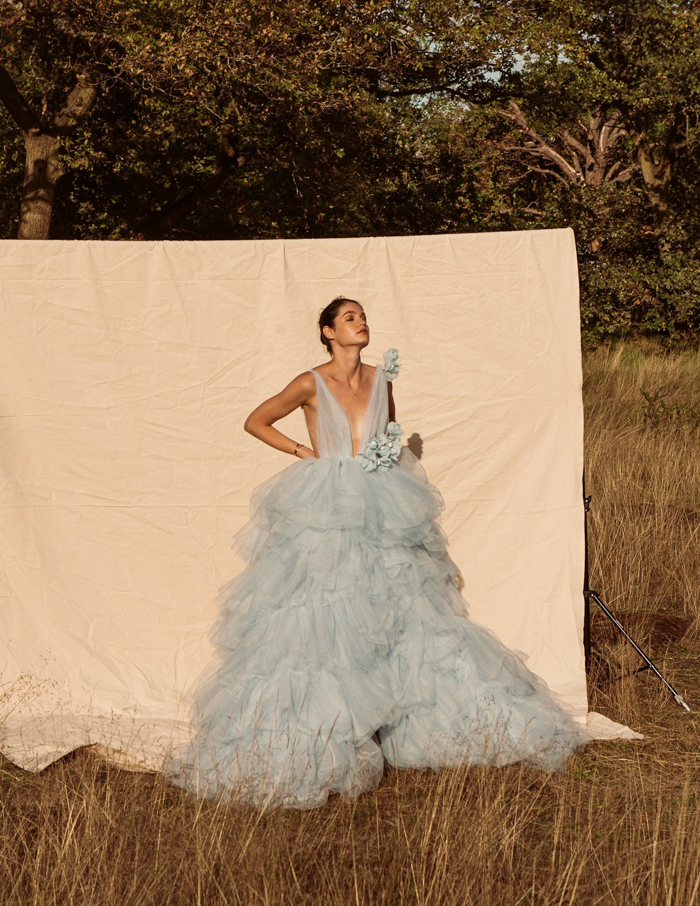 Sample Sale Camille Silk Blossom Ruffle Gown