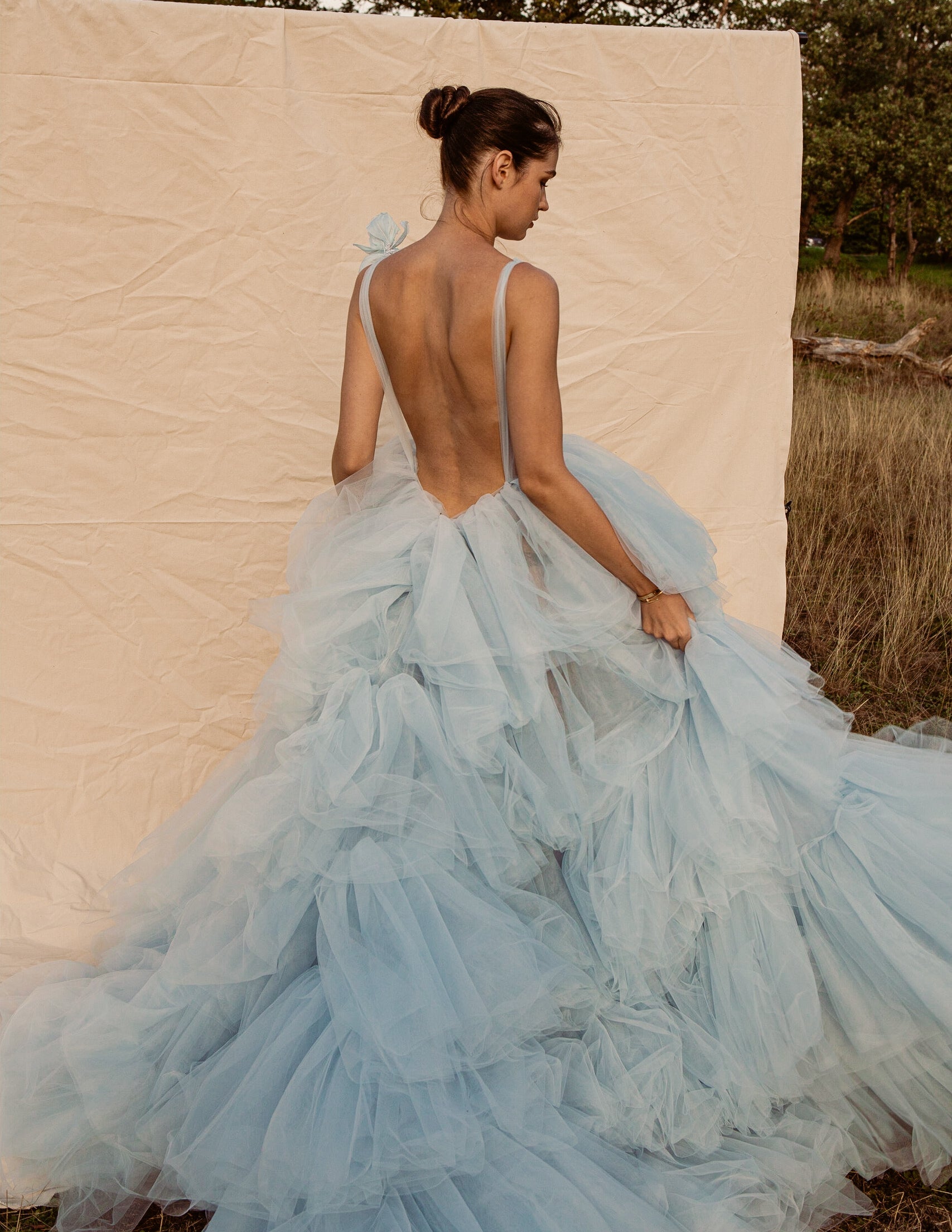 Sample Sale Camille Silk Blossom Ruffle Gown