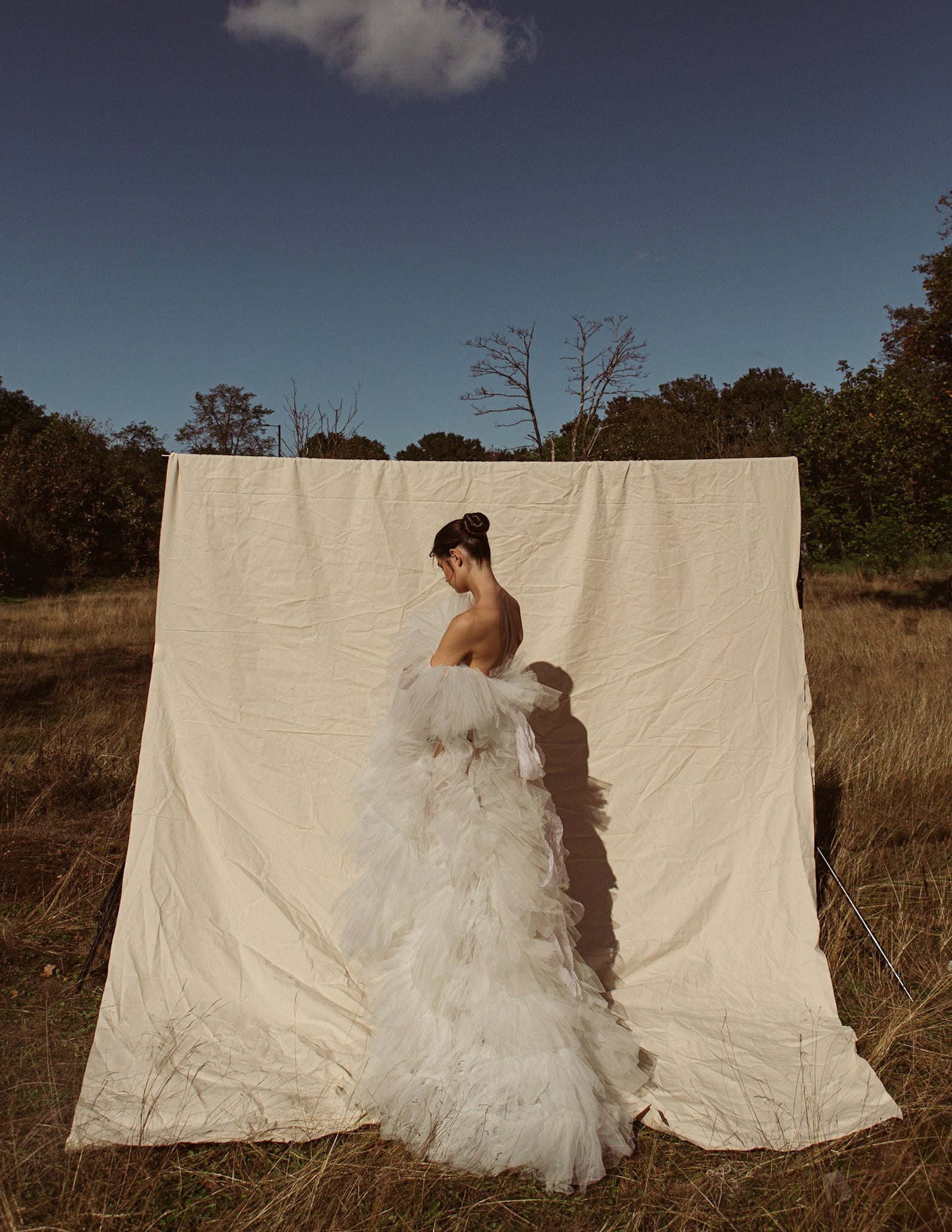 Sample Sale Harriete off the shoulder high low dress.