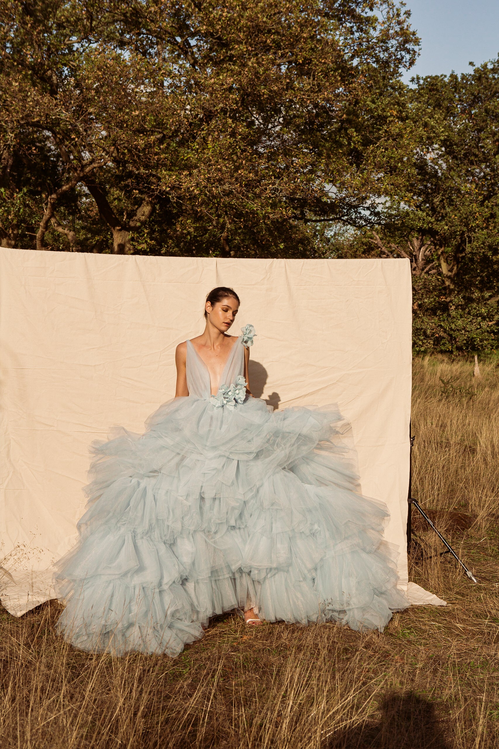 Camille Silk Blossom Ruffle Gown