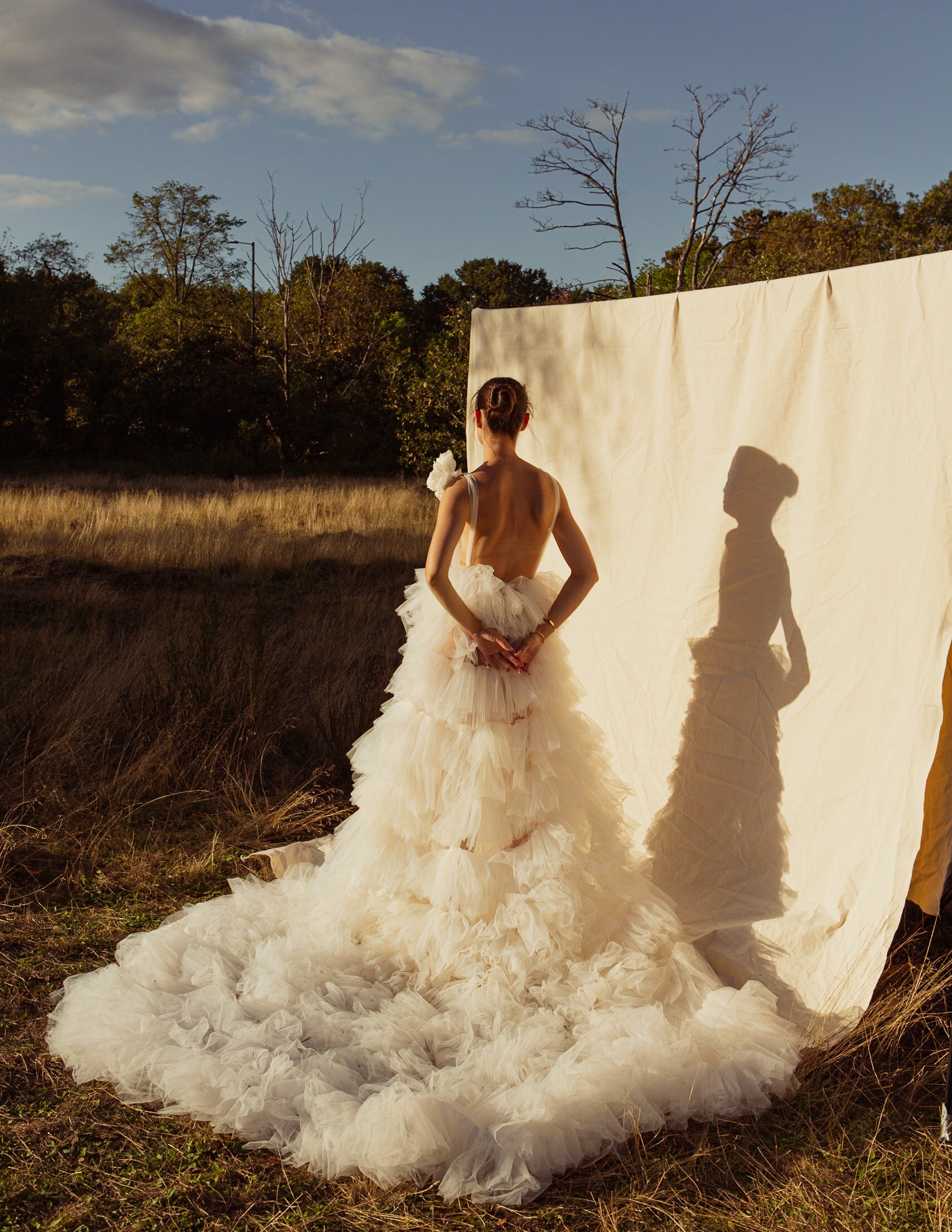 Genevieve Silk Flower Ruffle Gown