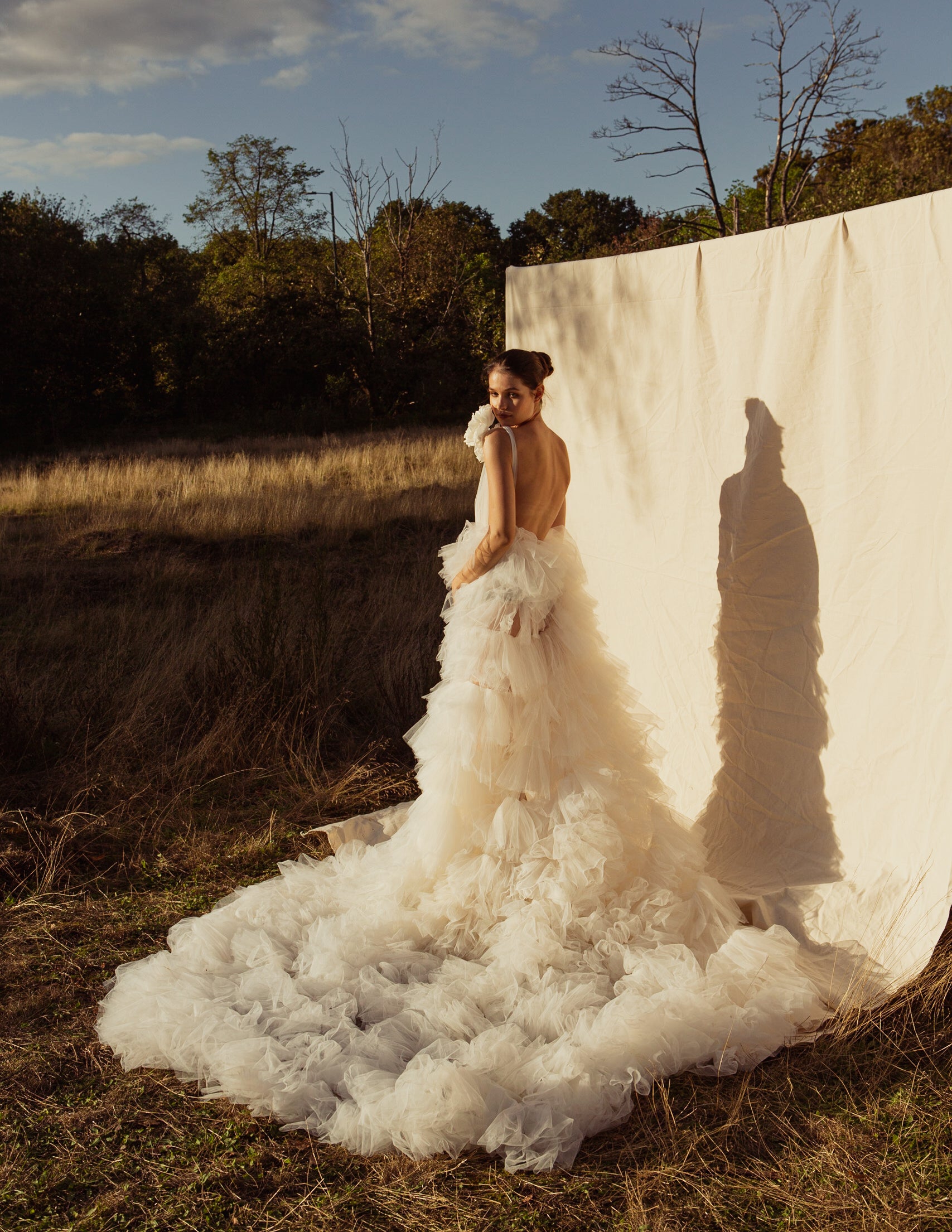 Genevieve Silk Flower Ruffle Gown